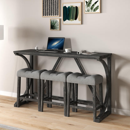 Holaki Industrial Bar Table and Chairs Set with USB Port - 4 Piece Grey and Black Console Table and Padded Stools - WoodArtSupply