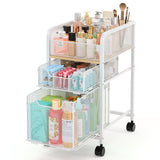 Hongtamoya Rolling Makeup Cart Organizer with 2 Drawers, Narrow Floor Skincare Organizers, Vanity Organizer Cosmetics Display Cases Holder for Skin Care Nail Polish Perfume Makeup Brush, White Hongtamoya