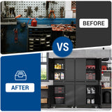 Fesbos 73" Metal Cabinet-Black Heavy Duty Rolling Storage Cabinet Steel Tool Cabinets with Wheels, Shelves, Lockable Doors and Drawers- for Garage, Pantry, Warehouse Home Office- Assembly Required Fesbos