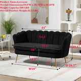 Black Modern Boucle Loveseat Couch,Futon Small Sofa with Gold Metal Legs ,2-Seater Upholstered Mini Sofa Couches for Small Space,Living Room Bedroom Office Dorm Studio Apartment Couche(Black) Gustonhon