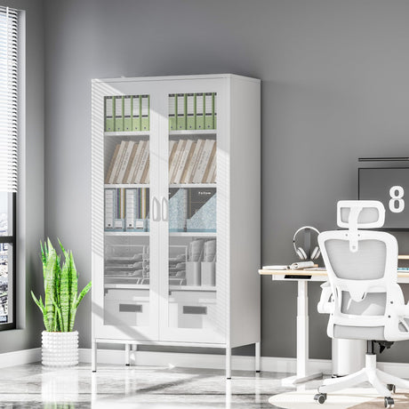 Baborokic Metal Storage Cabinet,Kitchen Pantry Cabinet with 2 Mesh Doors,Tall Organizer Steel Cabinets,Large Metal Locker Storage Cabinet for Home,Office,Living Room(72" White) Baborokic