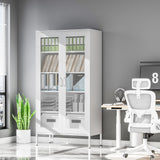 Chshin Metal Storage Cabinet,72H Display Cabinets with 2 Mesh Door,Pantry Organizers and Storage,Display Shelves for Collectibles,Storage Cabinet for Home, Office, Bookcase(White) Chshin