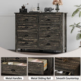 Rustic 8 Drawer Dresser for Bedroom, Modern Farmhouse Wood Dresser with Vintage Black Antique Handle, Double Dresser and Chest of Drawers for Hallway 8 Drawer Dresser, Rustic Brown Oak HOUROM