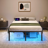 HAVONIZD Full Bed Frame with LED Lights & Charging Station - 18 Inch Heavy Duty Metal Platform Bed Frame No Box Spring Needed, Easy Assembly, No Noise HAVONIZD
