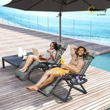 Outsunny Zero Gravity Chairs Set of 2, Reclining Folding Zero Gravity Lounge Chair, Outdoor Lounge Chairs with Removable Cushion, Headrest, and Cup Phone Holder Tray for Patio, Beach, Gray Outsunny