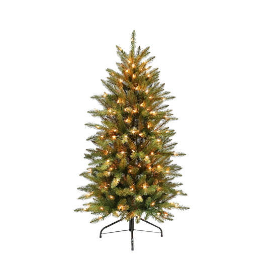 Puleo International 4.5 Foot Pre-Lit Slim Fraser Fir Artificial Christmas Tree with 150 UL-Listed Clear Lights, Green