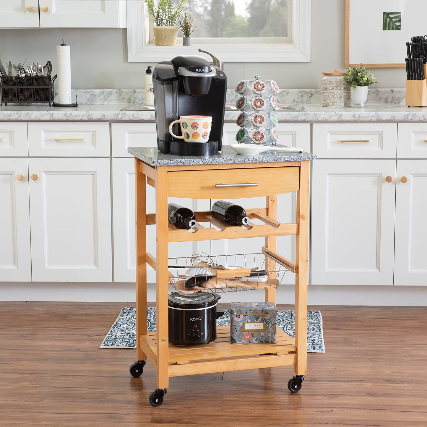 Linon Kitchen Island Granite Top, 33.88" x 22.8" x 15.63", Natural - WoodArtSupply