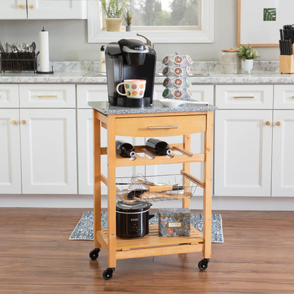 Linon Kitchen Island Granite Top, 33.88" x 22.8" x 15.63", Natural - WoodArtSupply