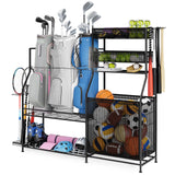 Homiesetify Garage Sports Equipment Organizer, 3 Golf Bag Organizer Stand Heavy-Duty Ball Storage Rack with Basket and Hooks, Ball Storage Cart for Toy Sports Gear Storage, Black (Large) Homiesetify