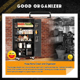 Greenvelly 72" Metal Storage Cabinet with Wheel and Pegboard, Lockable Black Metal Garage Cabinets with 2 Doors and 4 Adjustable Shelves, Rolling Steel Tool Cabinet for Garage, Home Office, School Greenvelly