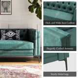 HULALA HOME 84" W Faux Leather Sofa Couch with Metal Legs, Button-Tufted 3-Seater Sofa, Mid Century Modern Contemporary Upholstered Couch for Living Room, Entertainment Area, Apartment,Green HULALA HOME