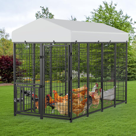 ROOMTEC Large Metal Chicken Coop, Walk-in Poultry Chicken Coops for 15 Chickens (8' x 4' x 5.6') ROOMTEC