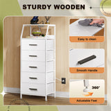 NASHZEN Nightstand 5 Drawer Dresser with Charging Station, Side Table with Fabric Drawers, End Table with Open Shelf, Tall Dresser for Bedroom, Hallway, Entryway NASHZEN