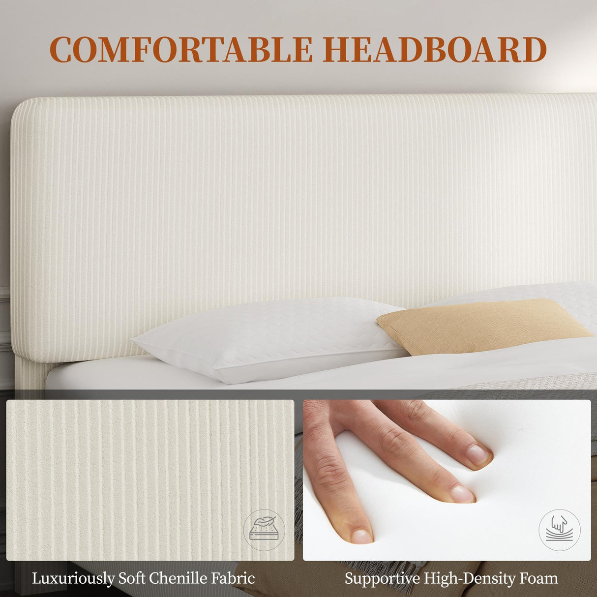 Yaheetech Twin Bed Frames with Adjustable Headboard, Chenille Fabric Upholstered Headboard/Platform Bed, Twin Size Bed Frame No Box Spring Needed/Mattress Foundation/Wood Slats Support/Easy Assembly Yaheetech