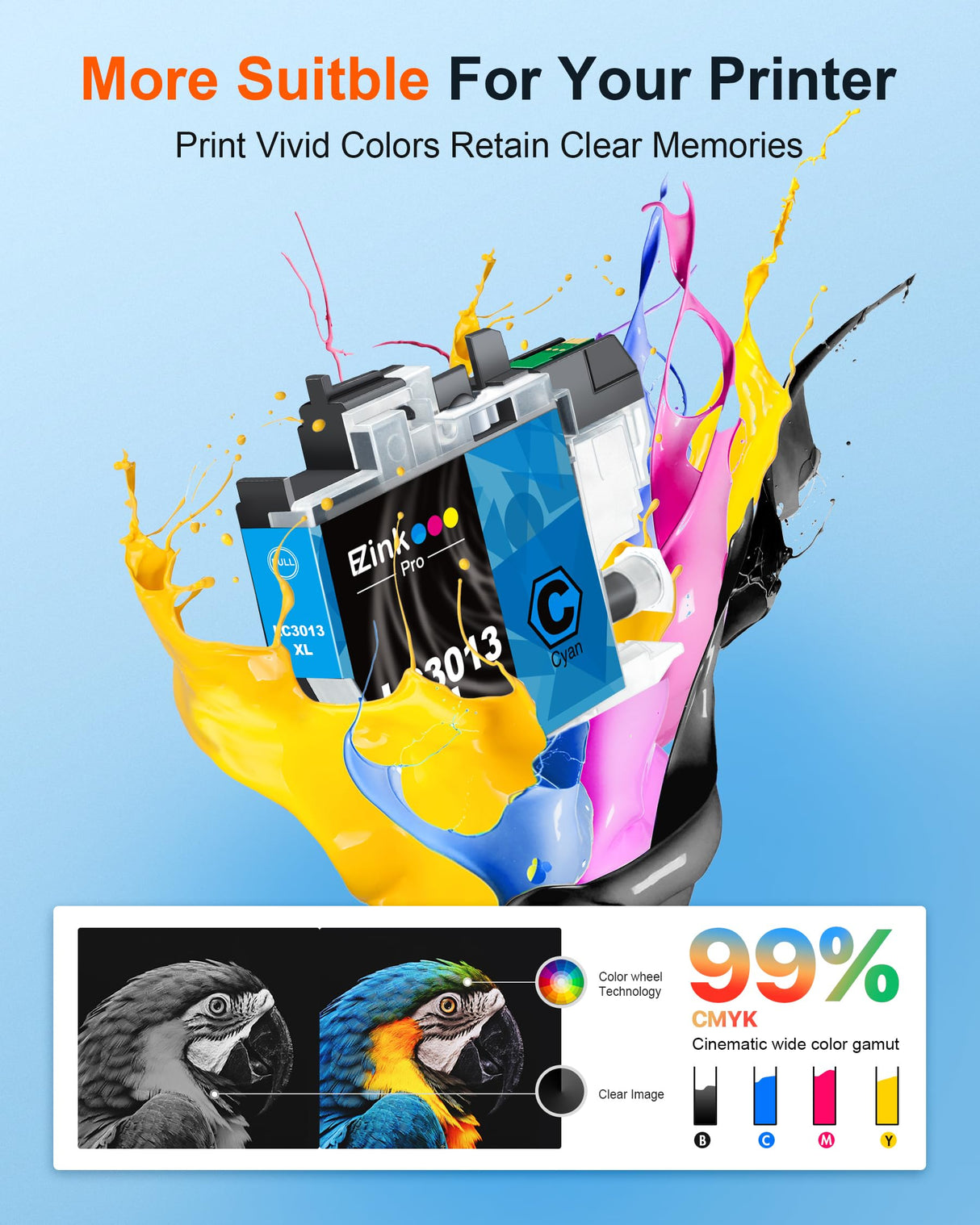 E-Z Ink Pro Compatible Ink Cartridges Replacement for Brother LC3013 LC3011 LC3013XL LC-3013 to Work with Brother MFC-J491DW MFC-J497DW MFC-J895DW MFC-J690DW (2 Black, 2 Cyan, 2 Magenta, 2 Yellow) E-Z Ink Pro
