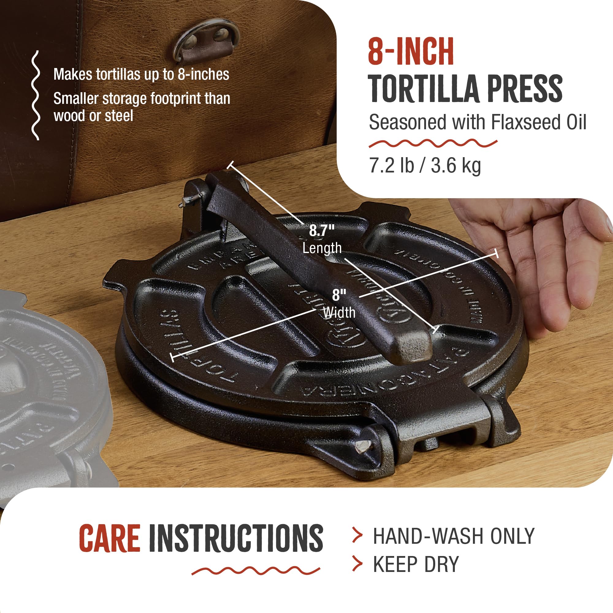 8-inch Cast Iron Tortilla Press - Thumbnail 3