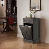 TOLEAD Tilt Out Trash Cabinet Free Standing 10 Gallon Wooden Trash Can Cabinet with Barn Door for Farmhouse Kitchen,Living Room, Dining Room, Oak Grey TOLEAD