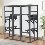 Large Stylish Wooden Catio Outdoor Cat Enclosure Cat Cage & Run Enclosures Indoor Kitty Window Cage with Waterproof Roof, 7 Platforms & 2 Resting Box, UV Resistant, 62.4" L x 32.4" W x 70" H (Grey) Generic