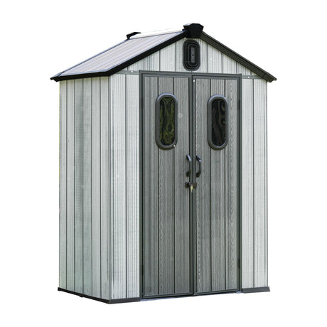 Domi 5x3 FT Outdoor Resin Storage Shed, All-Weather Double-Wall Storage Building for Backyard, Garden, Lawn Tools, Mower, Bike & Pool Equipment, Lockable Doors, Ventilated Roof, Grey domi outdoor living