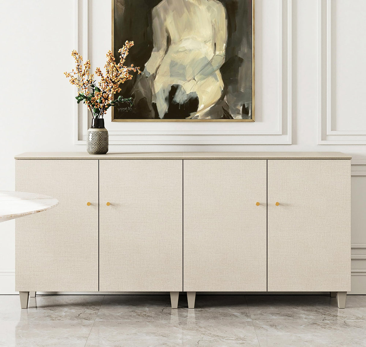 WAMPAT Buffet Cabinets Sideboards, 70.8" Wood Credenza Console Tables with 4 Doors, Set of 2 Kitchen Storage Cabinets with 6 Compartments & Solid Wood Legs for Living Room, Hallway, Beige, 1 Pack WAMPAT