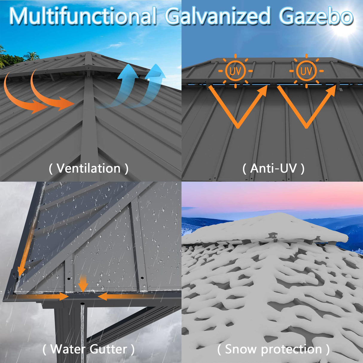 Yardsight 10' x 14' Hardtop Gazebo, Aluminum Frame Pavilion with Galvanized Steel Double Roof Heavy Duty Permanent Gazebo with Mosquito Netting and Privacy Curtain for Patio, Garden, Lawn. Yardsight