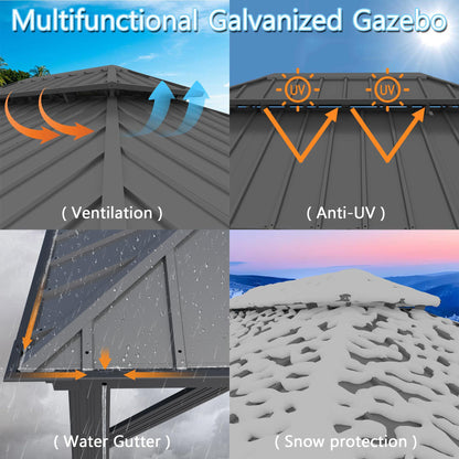 Yardsight 12' x 18' Hardtop Gazebo, Aluminum Frame Pavilion with Galvanized Steel Double Roof Heavy Duty Permanent Gazebo with Mosquito Netting and Privacy Curtain for Patio, Garden, Lawn. - WoodArtSupply