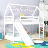 Bellemave Twin Over Twin House Bunk Bed with Slide,Floor Bunk Beds with Ladder for Kids,Solid Wood Twin Size Low Bunk Bed for Girls Boys Bellemave
