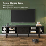 Mid Century Modern TV Stand for 75/65/55 inch TV, Farmhouse TV Stand with Charging Station, Fluted Entertainment Center with Storage and Sliding Doors, TV and Media Consol for Living Room, Black, 69" Syvella