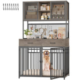 HITHOS 71" Tall Dog Crate Furniture, Indoor Dog Kennel with Hutch, 42" W Dog Cage for Large/Medium Dogs, Wood Dog Crates with 2 Storage Drawers, Heavy Duty Pet House, Ash Grey HITHOS