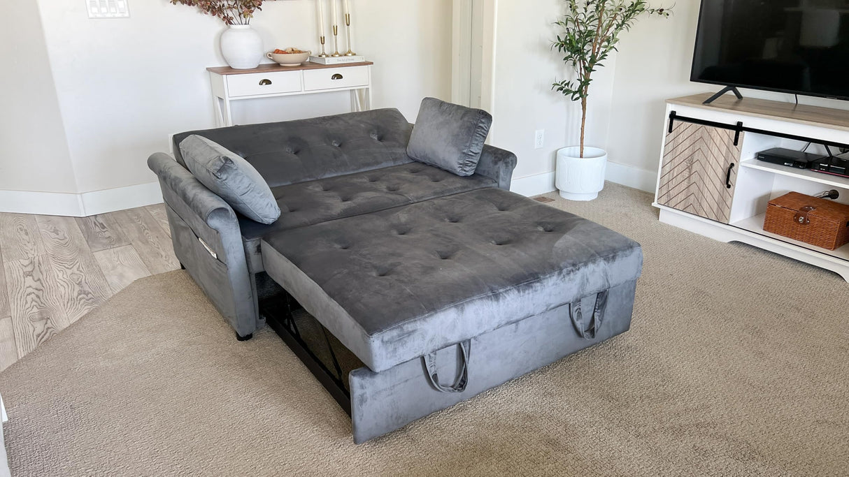 YITAHOME Sleeper Sofa Bed 3-in-1 Convertible Couch with Pullout Bed, Reclining Backrest, Storage Pockets, Modern Space Lounge Furniture for Living Room, Includes Toss Pillows, Blue Gray YITAHOME