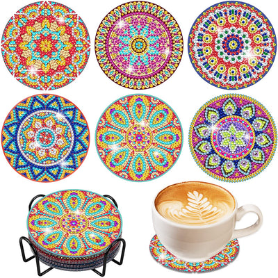 Vcekract Diamond Painting Coasters, 6 Pcs Mandala Diamond Art Coasters with Holder, Crafts Kits for DIY Coasters, Adult Crafts Projects Kits Women
