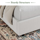 HOMBCK Full Size Bed Frame, Upholstered Bed Frame Full with Soft Curved Wings Velvet Tufted Headboard, Sturdy Wooden Slats Support, No Box Spring Required, Noise Free, Easy Assembly, White HOMBCK