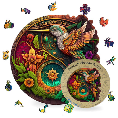 CRAFTHUB Wooden Puzzles for Adults – Nectar Quest Hummingbird Puzzle – Wooden Jigsaw Puzzles, Animal Shaped, Family Games, Adult Kids Birthday Gifts, 114 Piece, A4 Size, 7.7"x7.8" CRAFTHUB