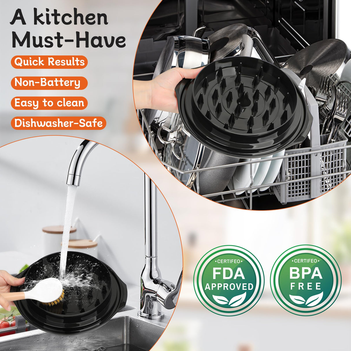 Chicken Shredder Tool Twist Large with Brush, 10" Pro Visible Kitchen Meat Shredder Grinder Machine, Strong Anti-Slip Base, Ergonomic Handle, BPA Free, Suitable for Steak Pork Chicken Breast (Black) Beiyunee