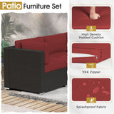 Crownland 7 Pieces Outdoor Patio Furniture Sets, All-Weather Black Wicker Rattan Sectional Sofa, Modern Glass Coffee Table and Washable Seat Cushion with Zipper(Red) Crownland