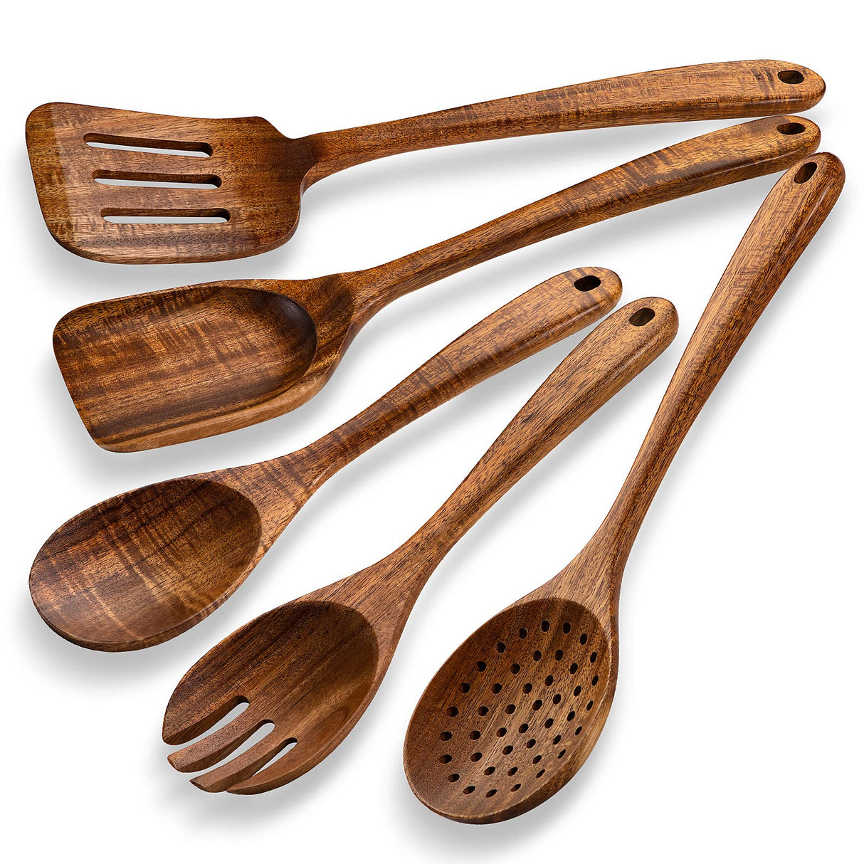 TANAAB Kitchen Wooden Spoons Utensils Set for Cooking, 5 Piece Acacia Wood Spoon Cooking Utensils Apartment Essentials Wooden Turner Spoon Spatula Kitchen Set for Nonstick Cookware (5-pieces-set) TANAAB
