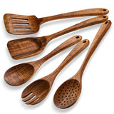 TANAAB Kitchen Wooden Spoons Utensils Set for Cooking, 5 Piece Acacia Wood Spoon Cooking Utensils Apartment Essentials Wooden Turner Spoon Spatula Kitchen Set for Nonstick Cookware (5-pieces-set) TANAAB