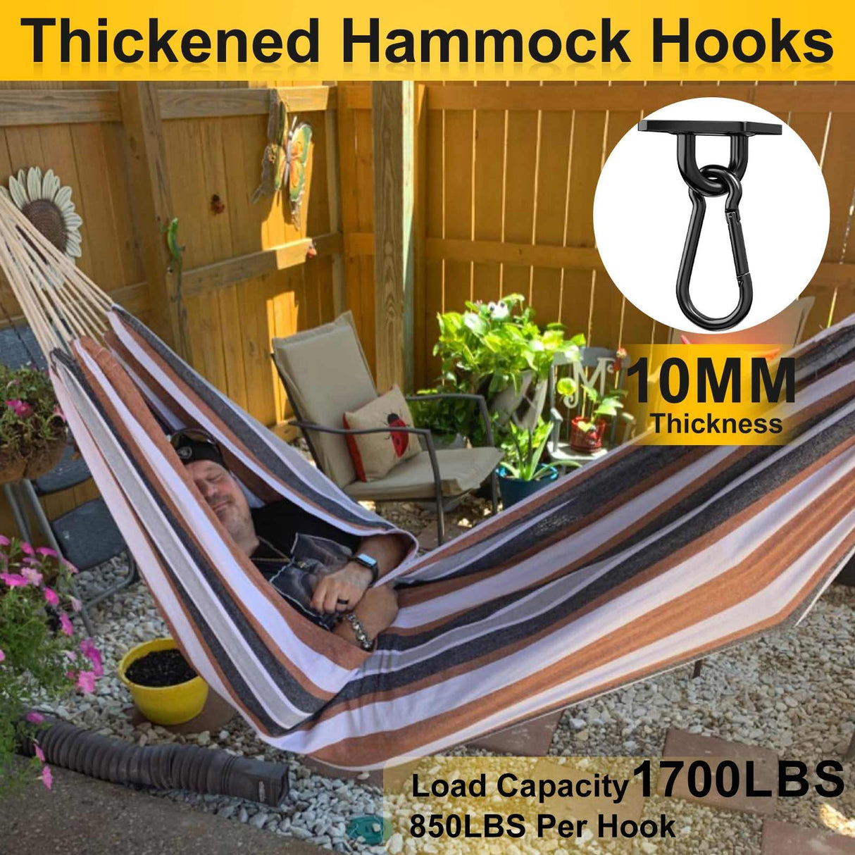 Morzejar 1700 lb Capacity Hammock Hanging Kit Heavy Duty Hammock Hooks for Swing Hanging Brackets, M10 Black Rust-Resistant Swing Hook Hardware for Indoor/Outdoor - Ceiling Wall Hooks (20PCS) Morzejar