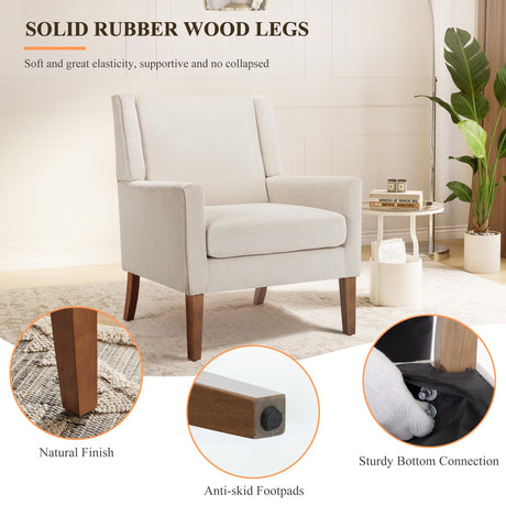 Accent Chairs for Living Room, Mid-Century Wooden Fabric Living Room Chairs, Arm Chair, Side Chairs for Living Room, Bedroom, Reading Nook CHAIRKER