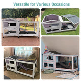 Suumerpety Rabbit Cage,Indoor Rabbit Hutch with Matel Frame and Pull Out Tray,Rabbit Hutch Chicken Coop with Run (Grey) Suumerpety