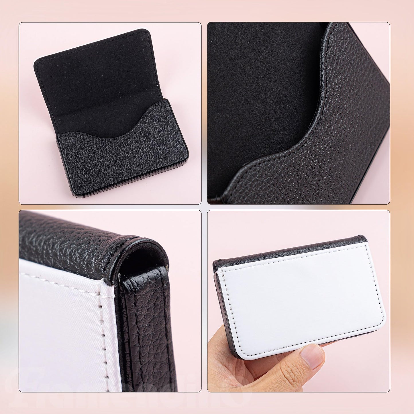 Framendino, 4 Pack Sublimation Blank Business Card Holder PU Leather Name Card Case Pocket for Office Supplies