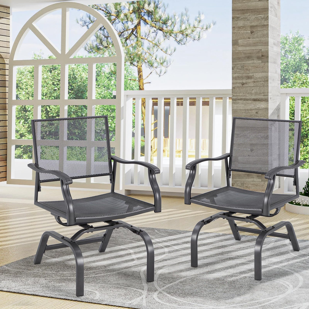 U-MAX Outdoor Patio Rocking Dining Chairs Set of 2, Outdoor Furniture Metal Frame Rocker Chair with15-Degree Rocking Function for Lawn Porch Garden Balcony (Dark Gray) U-MAX