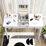 CHARMAID Makeup Vanity Desk - 44 inch White Vanity Desk with Flip Top Mirror, 2 Large Drawers, 9 Storage Compartments, Girls Makeup Dressing Table Writing Desk for Bedroom Home Office CHARMAID