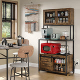 Furniouse 6-Tier Kitchen Bakers Rack with Power Outlet, Industrial Microwave Oven Stand with Shelves, Kitchen Utility Storage Shelf with Cabinet, Standing Storage Rack (Rustic Brown) Furniouse