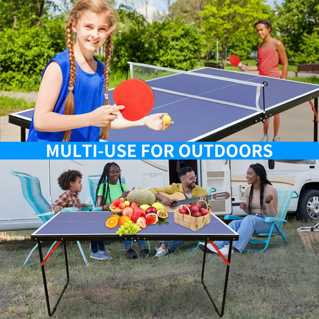 Dithoko 4.5ft Small Size Table Tennis Table Midsize Foldable & Portable Ping Pong Table Set with Net, 2 Ping Pong Paddles and 3 Balls for Indoor Outdoor Game Dithoko