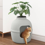 Hidden Box with Faux Plant, Large Cat Litter Box with Rattan Pattern, Heavy Duty PP Material Litter Box Enclosure Furniture for Home Decor, Light Grey keygarzone