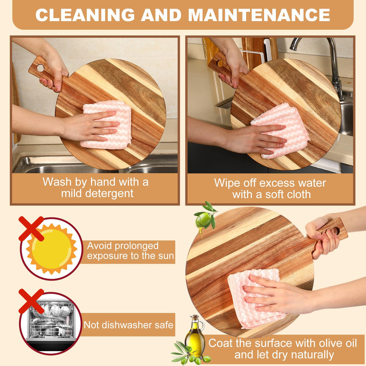 Uiifan 3 Pcs Acacia Wood Cutting Board with Handle Wooden Chopping Board Charcuterie Boards Assorted Size Serving Board Butcher Block Serving Tray for Cheese Pizza, 16 x 12 In, 17 x 7 In, 16 x 4.7 in Uiifan