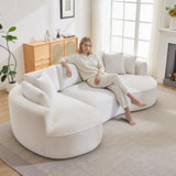 Opiesit 124" Oversized Boneless Couches for Living Room, Sectional Curved Sofa with 7 Pillows, L-Shape Boneless Couch with Deep Seat, High-Density Memory Foam, No Assembly Required, Chenille (White) Opiesit