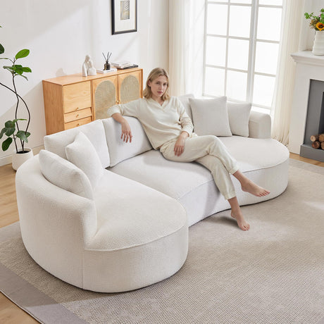 Opiesit 124" Oversized Boneless Couches for Living Room, Sectional Curved Sofa with 7 Pillows, L-Shape Boneless Couch with Deep Seat, High-Density Memory Foam, No Assembly Required, Chenille (White) Opiesit