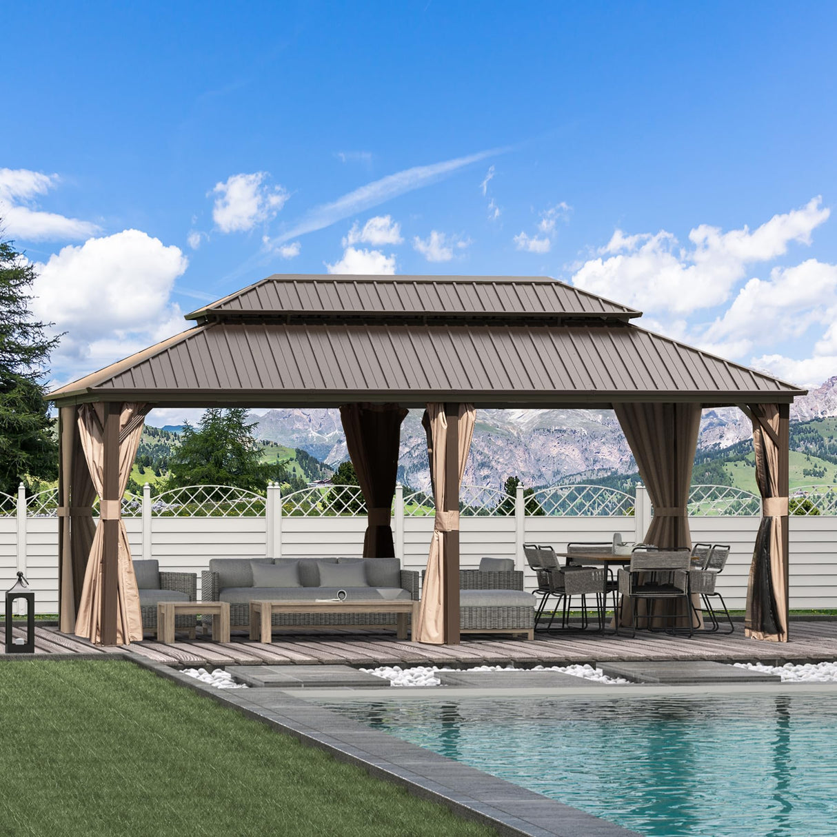 Domi 12'x20' Hardtop Gazebo Canopy Metal,Outdoor Aluminum Gazebo with Galvanized Steel Double Roof,Curtain and Netting,Permanent Gazebo Pavilion for Patio Deck,Backyard domi outdoor living